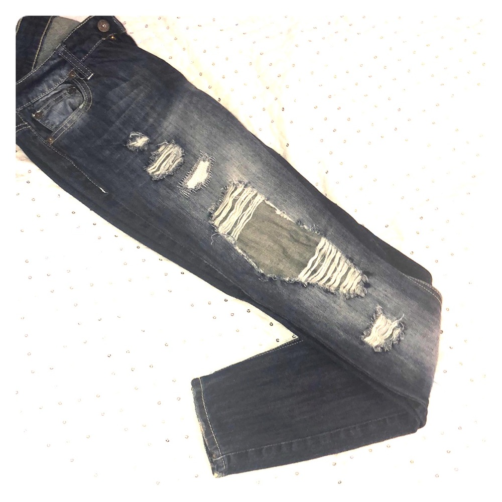 Dark wash jeans distressed